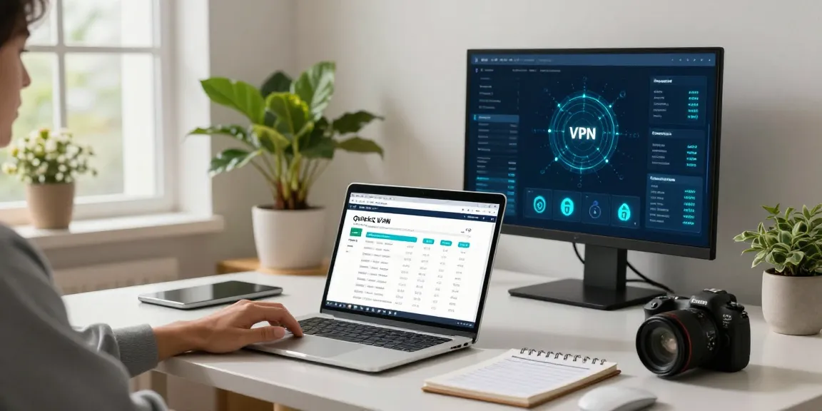 使用quickq官网进行安全上网的现代家庭办公室场景，展现高效网络保护与隐私服务。