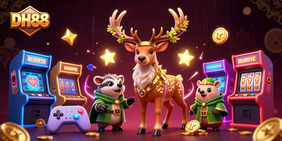 Engage with high-stakes action at DH88, featuring a dynamic scene of a stag and badger in a colorful casino atmosphere.