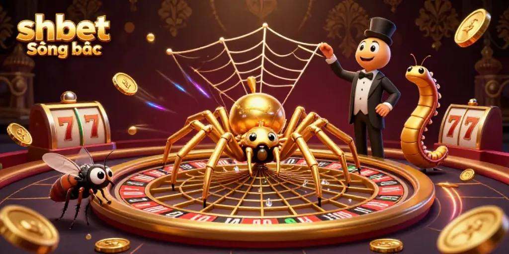 Experience shbet Sòng bạc with a vibrant 3D casino scene featuring a golden spider and dynamic gaming elements.