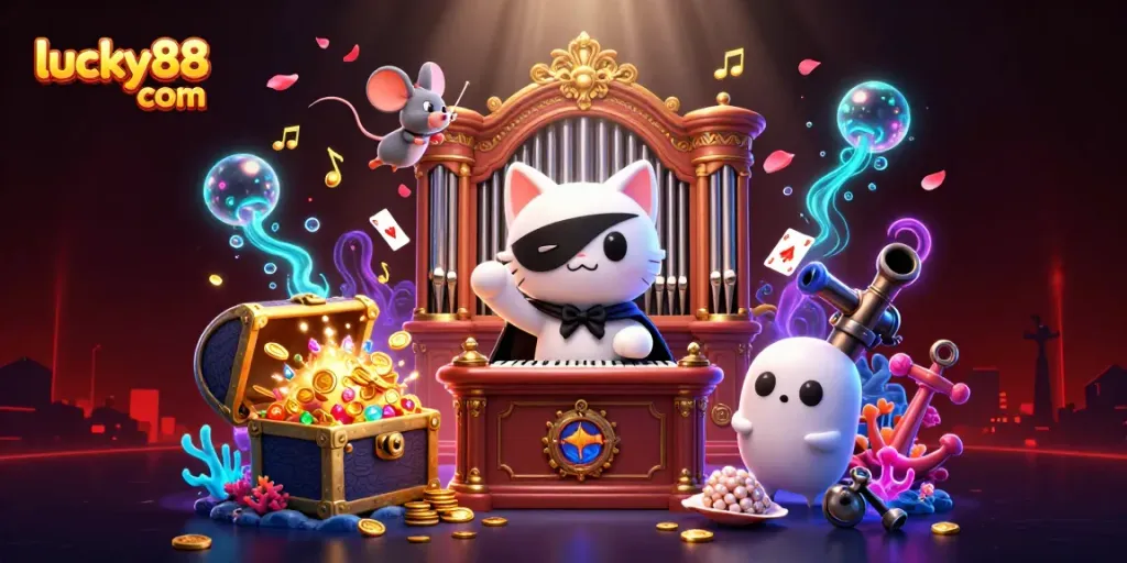 Experience immersive gaming at lucky88 com with a vibrant 3D casino illustration.