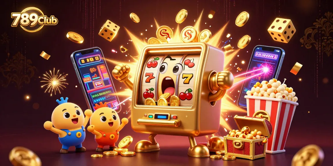 Experience the excitement at 789Club with a golden slot machine hitting the jackpot.