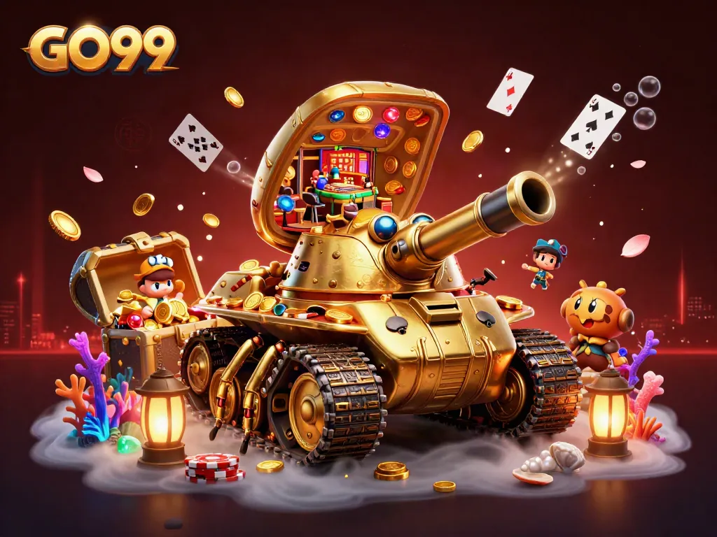 Experience thrilling gameplay at GO99 with a vibrant 3D casino illustration showcasing excitement and adventure.