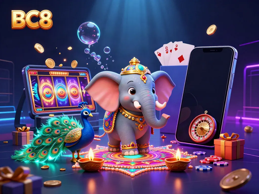 Experience the vibrant excitement of BC8 with colorful casino elements and dynamic characters.