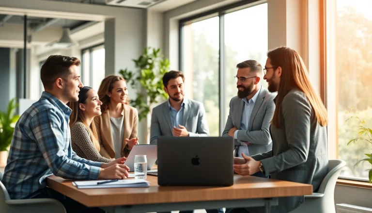 Engaged team strategizing on Digital Marketing in a bright office environment.