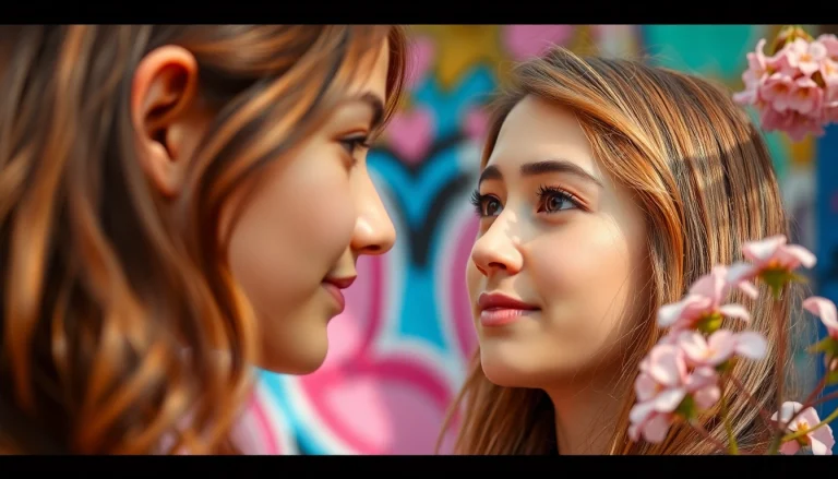 Young person expressing a crush on someone in a vibrant urban setting, highlighting emotions with soft colors.