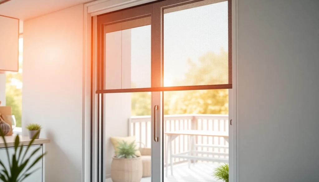 Moskitiery na drzwi balkonowe w nowoczesnym wnętrzu, elegancka siatka pleciona.