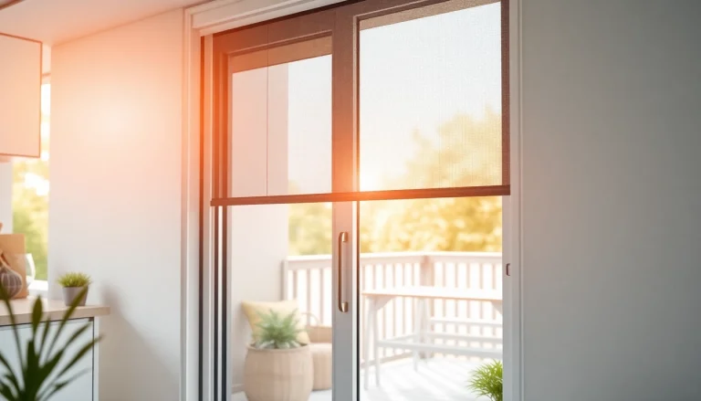 Moskitiery na drzwi balkonowe w nowoczesnym wnętrzu, elegancka siatka pleciona.