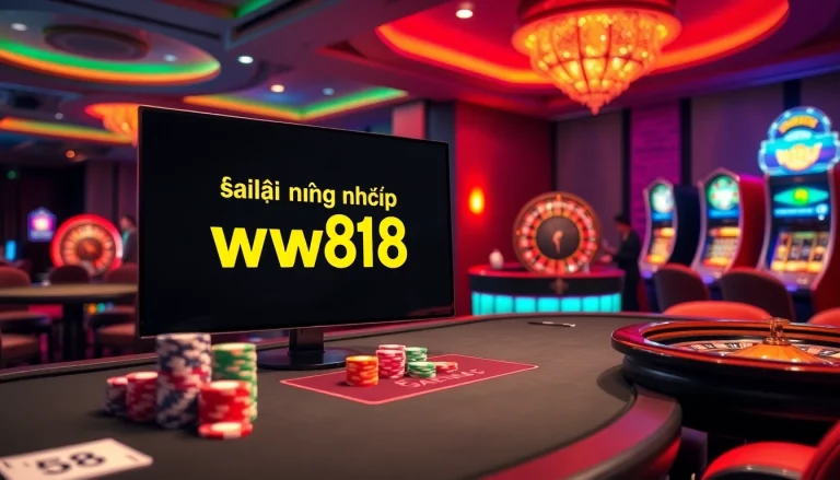 Engaging gamblers at the casino interface, highlighting Đăng nhập ww88 with colorful poker chips and a spinning roulette wheel.