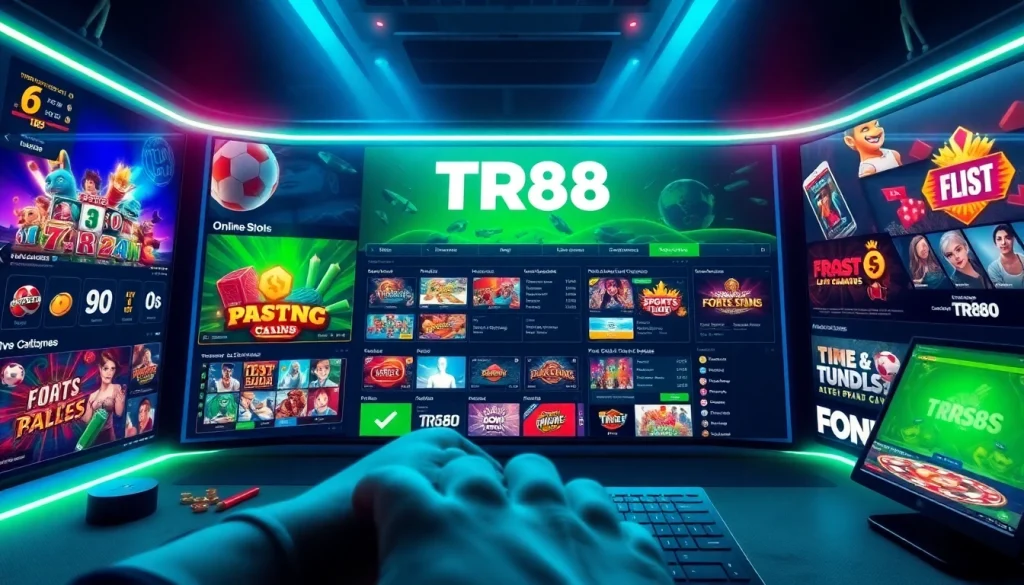 Explore the engaging user interface of TR88, showcasing diverse online games and vibrant graphics for an exciting gaming experience.