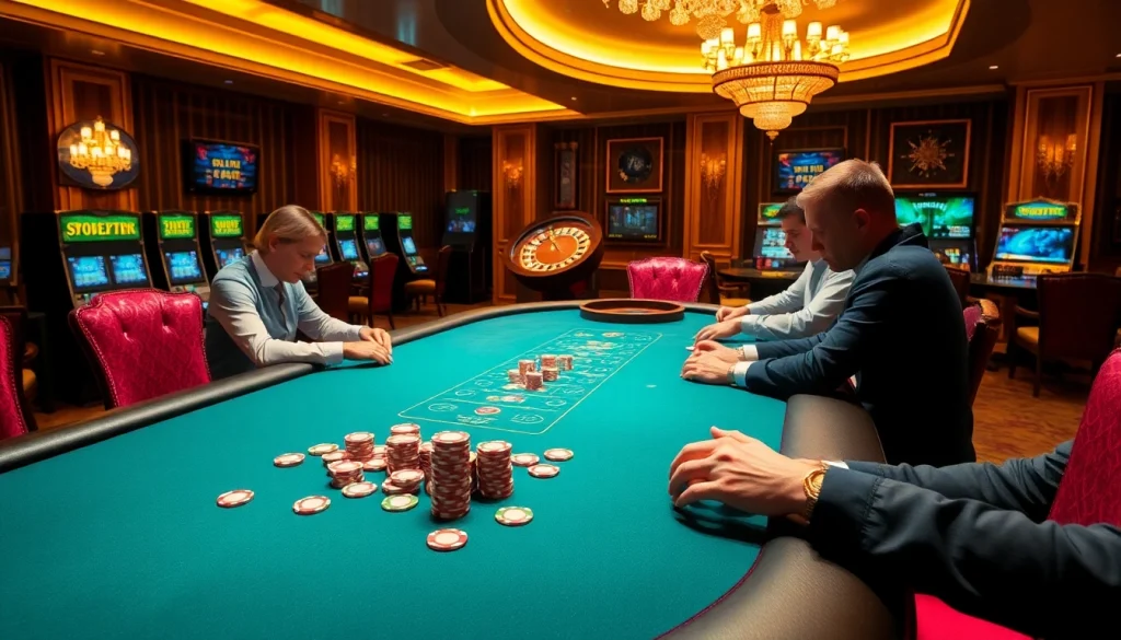 Experience high-stakes gambling thrills with 32win at a luxurious casino table featuring poker chips and a roulette wheel.