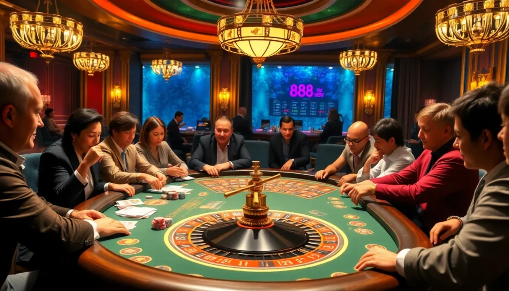 Engaging players at 888NEW's luxurious poker table, highlighting adrenaline and strategy.