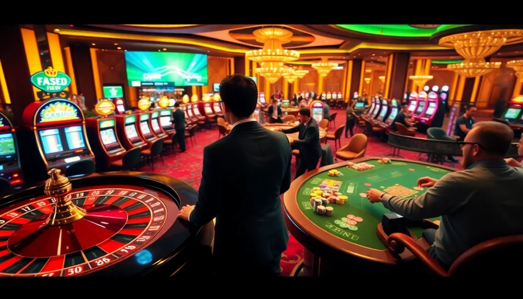 Engaging in the thrilling atmosphere of Đăng Ký LC88 casino gaming scene with players and roulette.