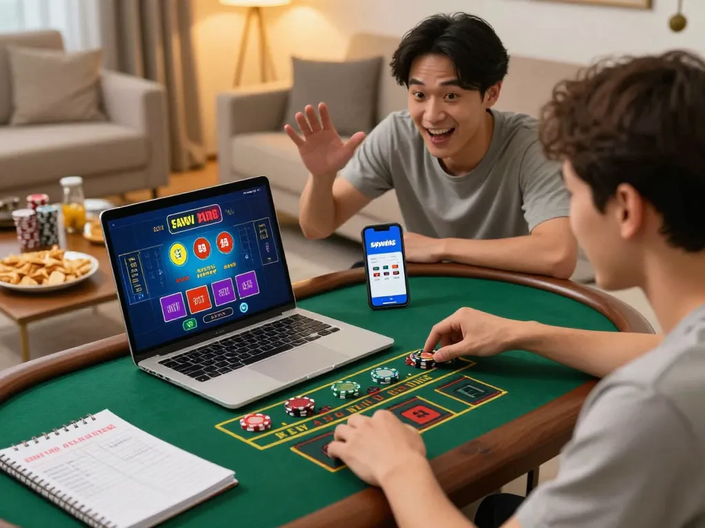 Player engaging with sgwin66 online casino live dealer blackjack game at home, showcasing strategic gameplay.