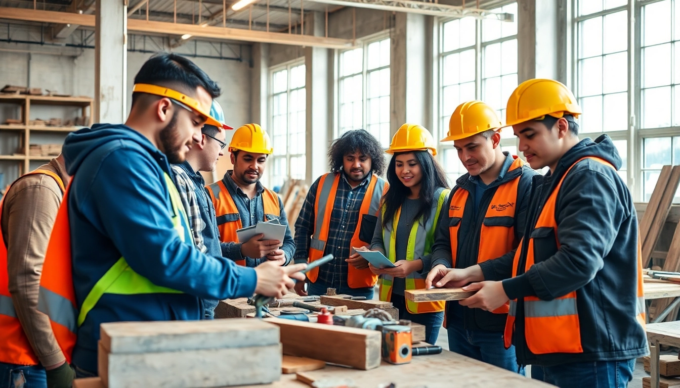 Participants engaging in construction craft training, mastering skills in a hands-on workshop environment.