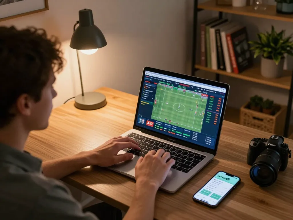 Engaging in live sports betting on lucky88.sbs with laptop and smartphone.