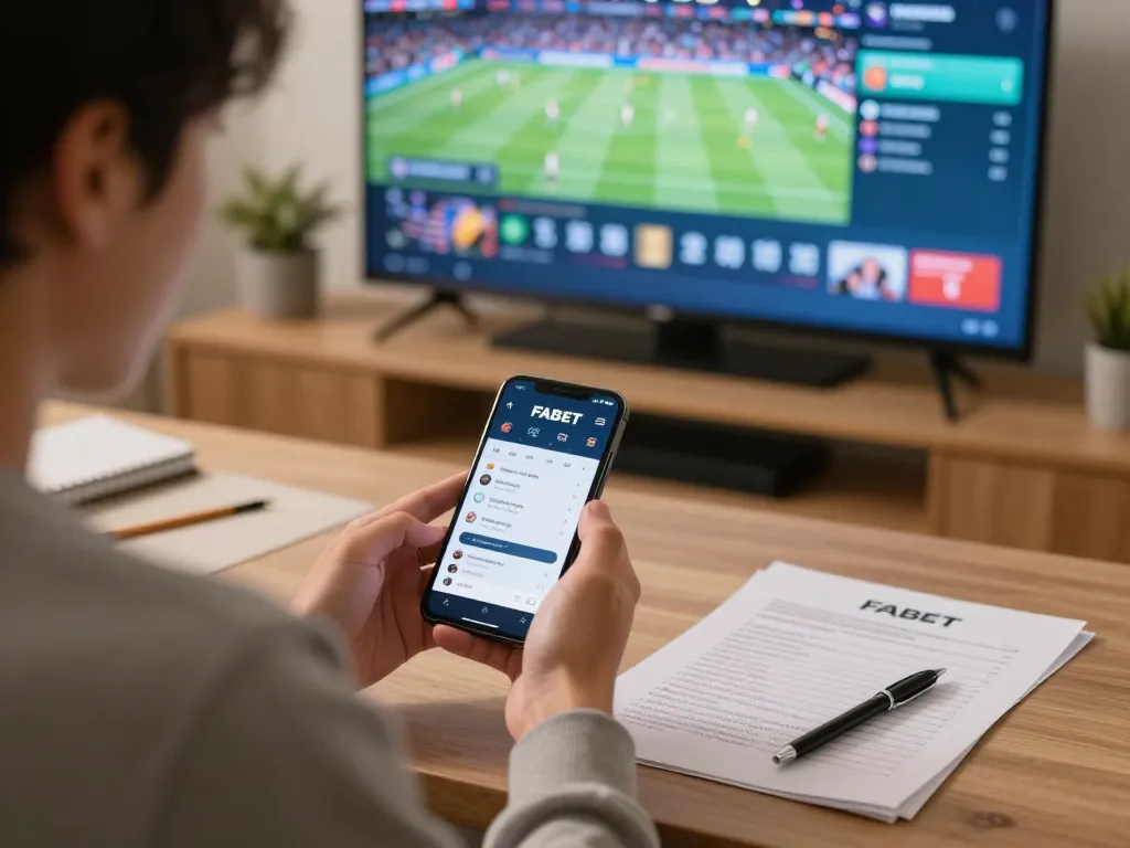 Betting on sports using the FABET app on smartphone while enjoying a home environment