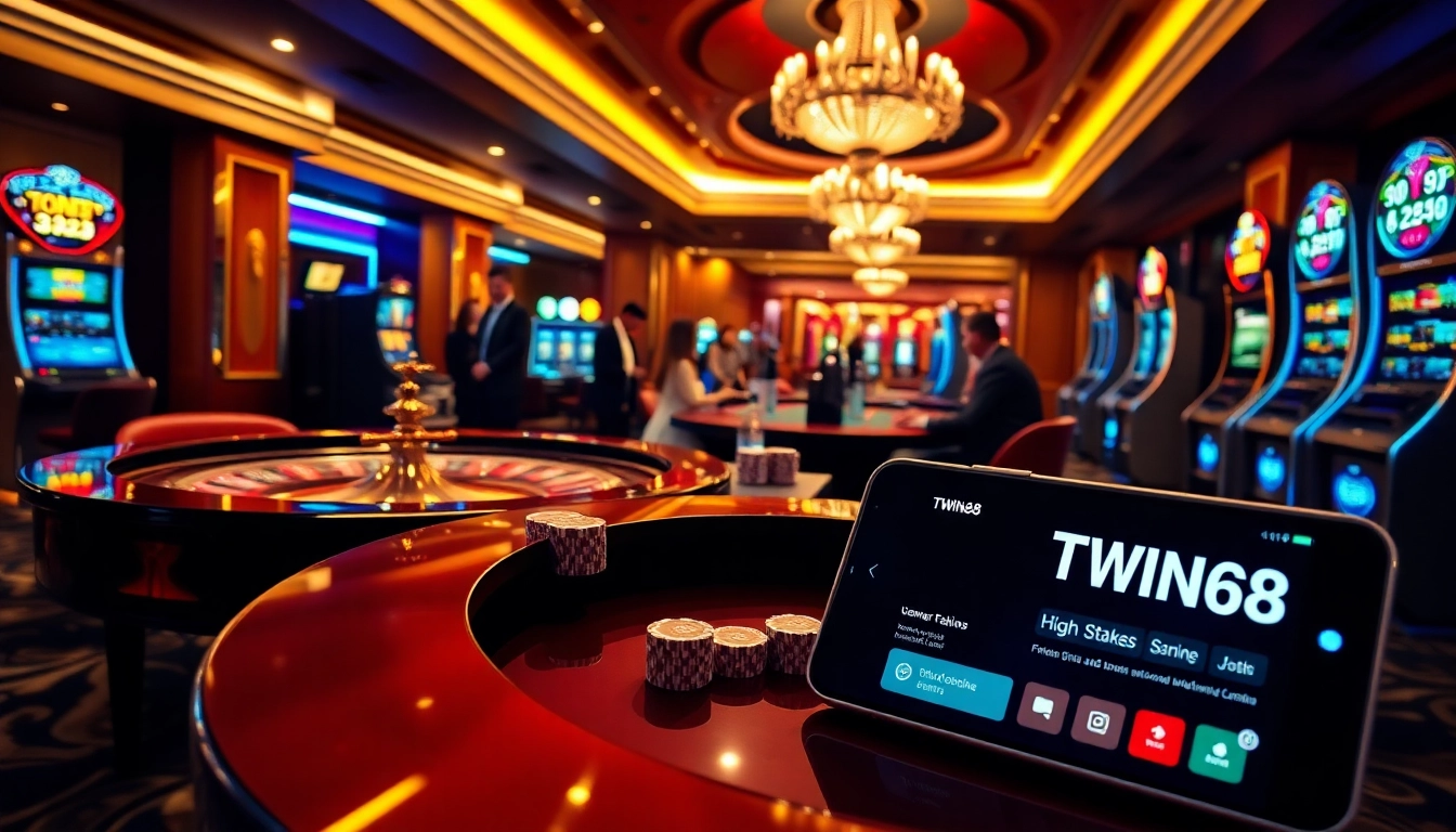 TWIN68 players enjoying a thrilling game at a luxurious casino table.