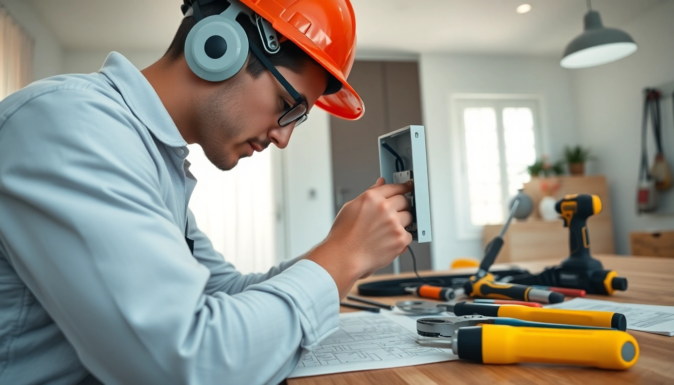 Electrician companies near me: Expert electrician installing wiring in a well-lit, modern home environment.
