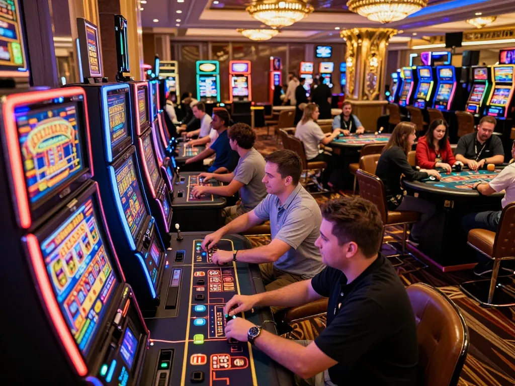 Experience thrilling gameplay at LINK DA88 with vibrant slot machines attracting enthusiastic players.