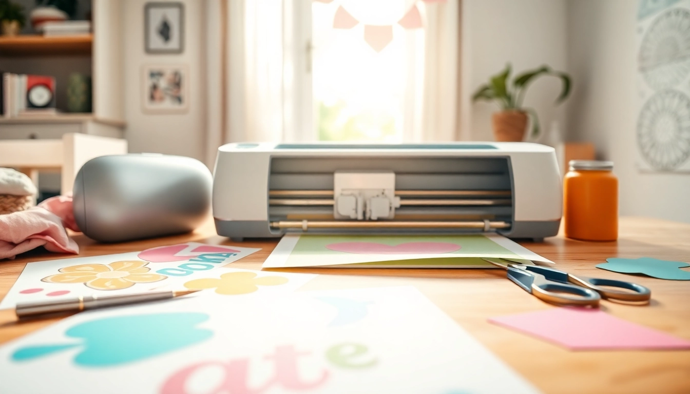 Cricut SVG designs being cut in a vibrant crafting workspace.