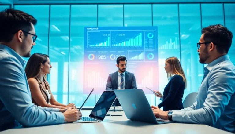 Team collaborating on b2b competitive intelligence analysis in a modern office.