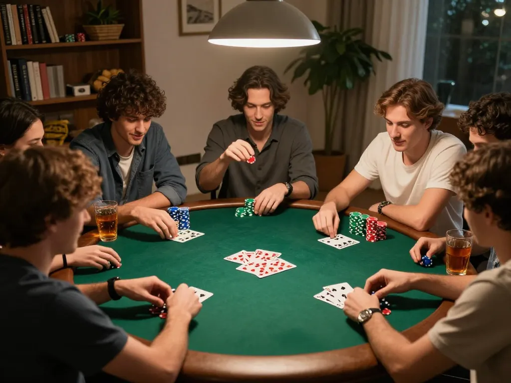 TA88 players enjoying an exciting poker game around a table with chips and cards