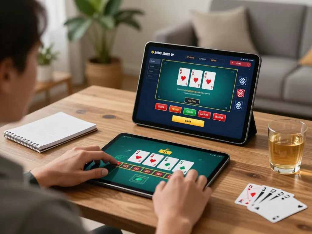 Engaged gamer playing blackjack online at https://tr88bet.com/, showcasing an interactive gaming experience.