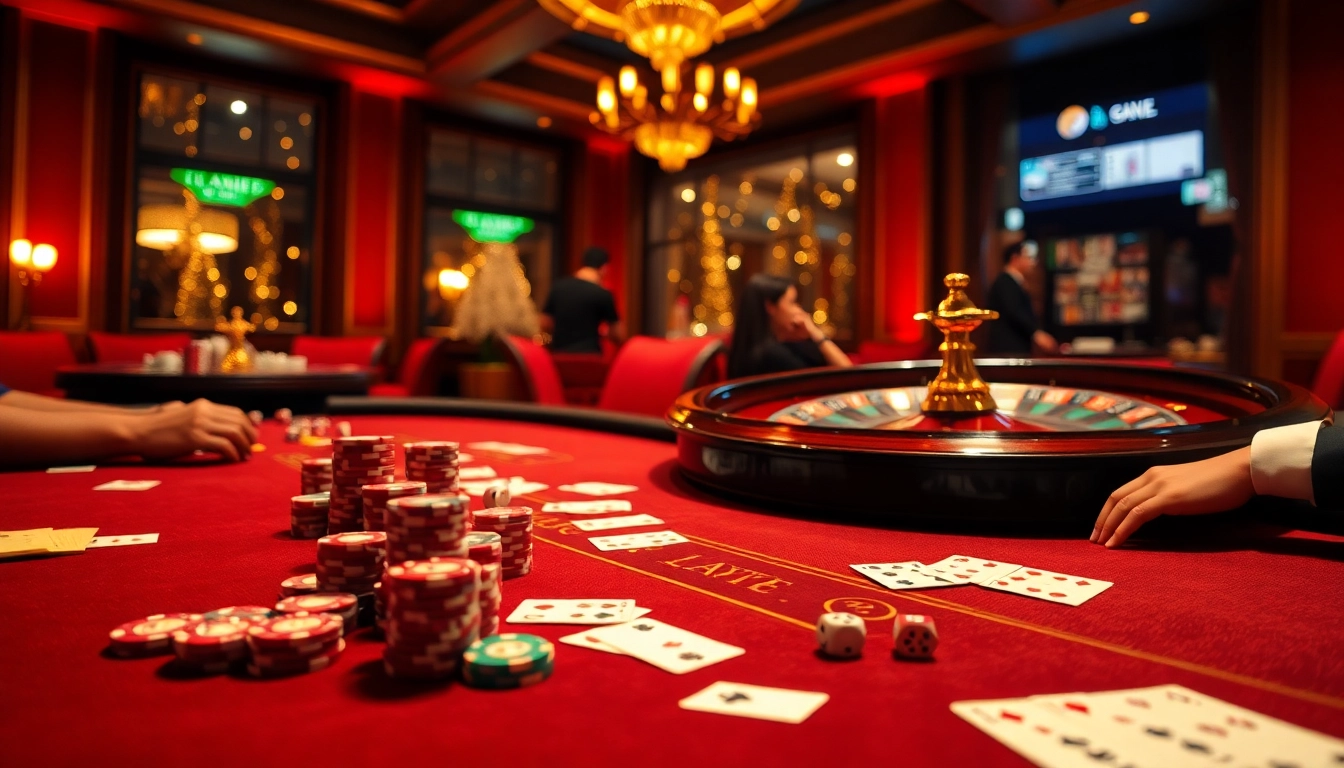 Exciting casino atmosphere showcasing https://lucky88.cn.com/ with poker chips and roulette wheel amidst a luxurious setting.