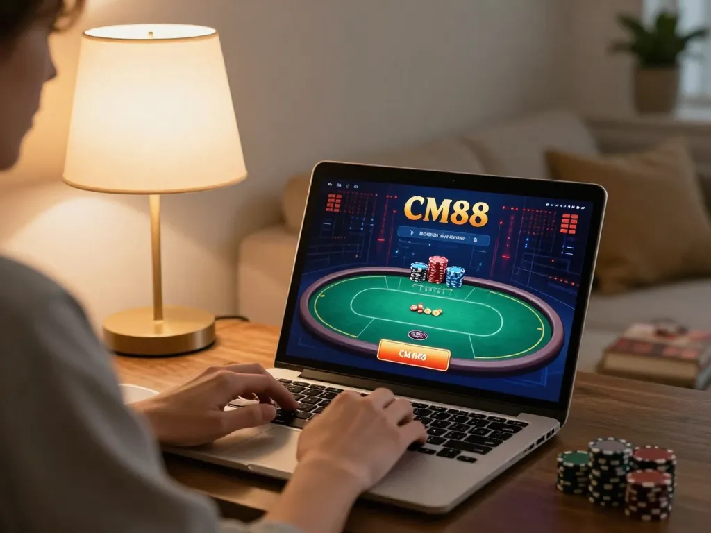 Engaging in strategic gameplay at CM88's online casino on a laptop.
