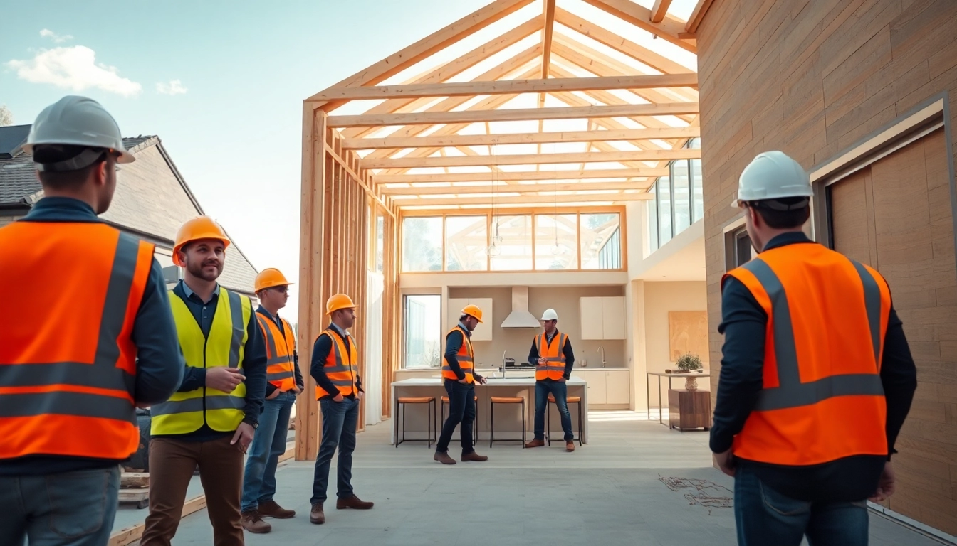 House extension construction site in Melbourne with workers framing a modern home addition.
