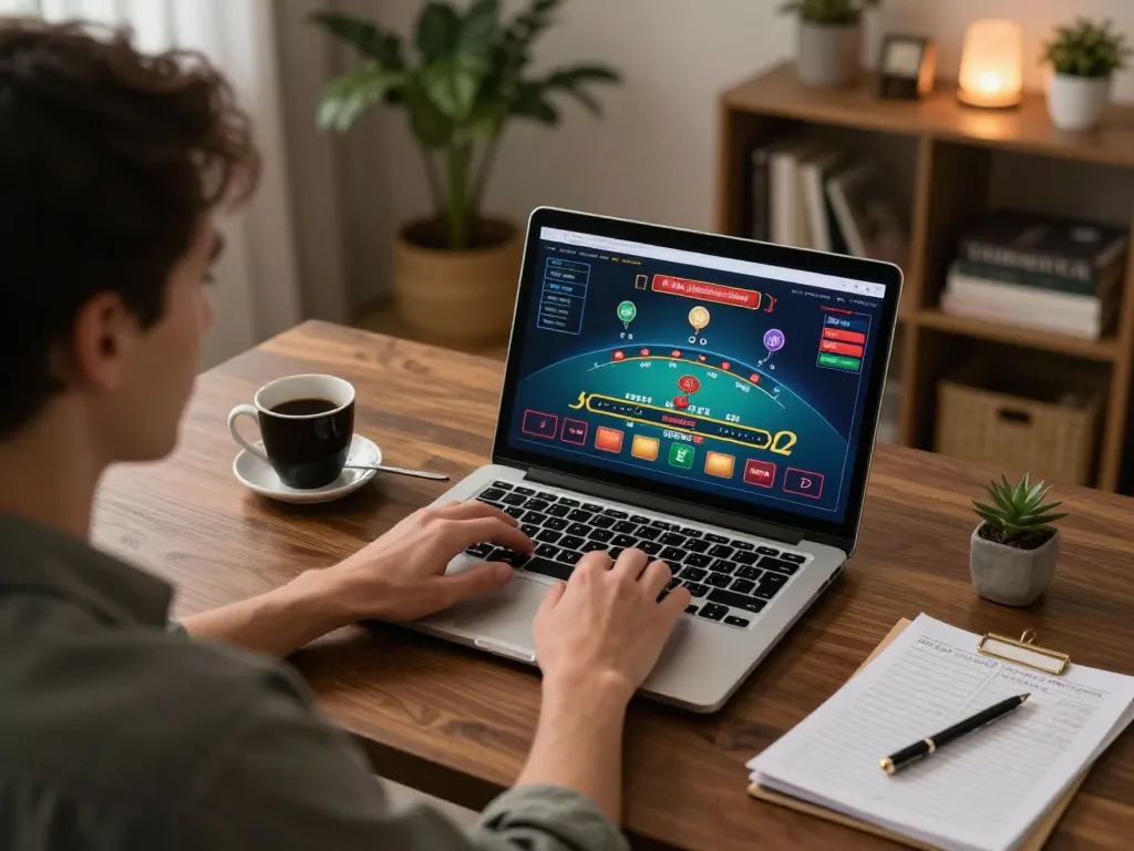 Engaging in online gambling at TA88 with a live dealer game and cozy home setup