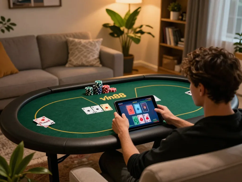 Engage with vin88's dynamic online casino action from the comfort of home while enjoying a strategic gaming experience.