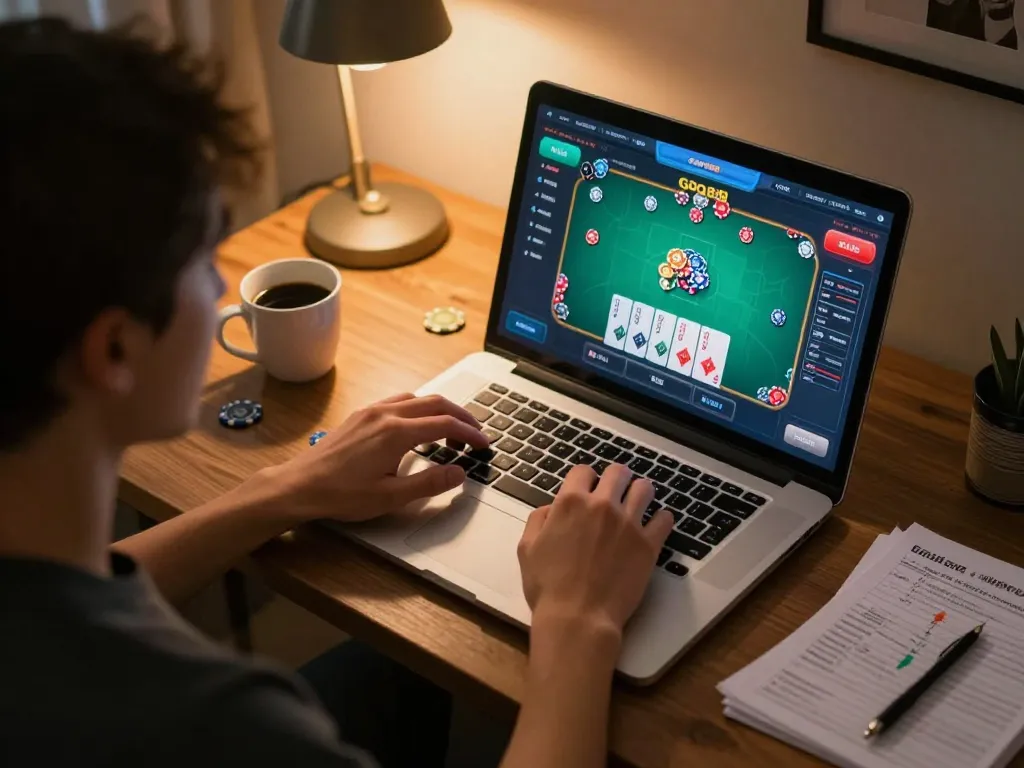 Player strategizing with Go88 poker interface during an online gaming session.