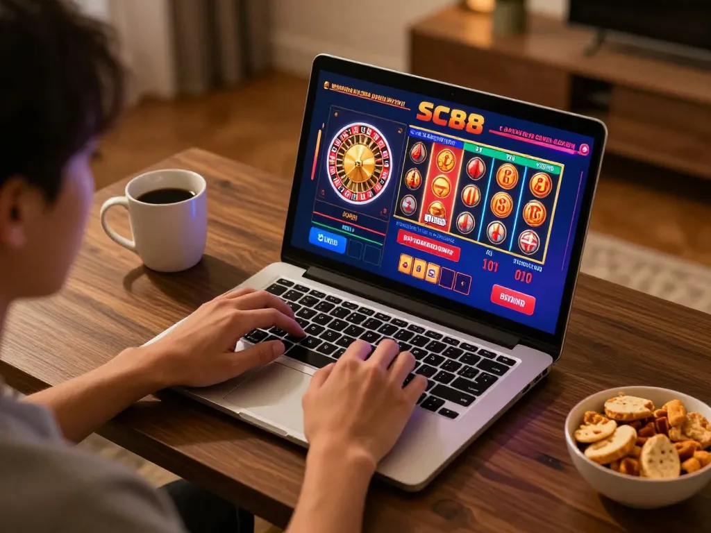 Experience SC88 online casino gaming with a user-friendly interface in a cozy home setting.