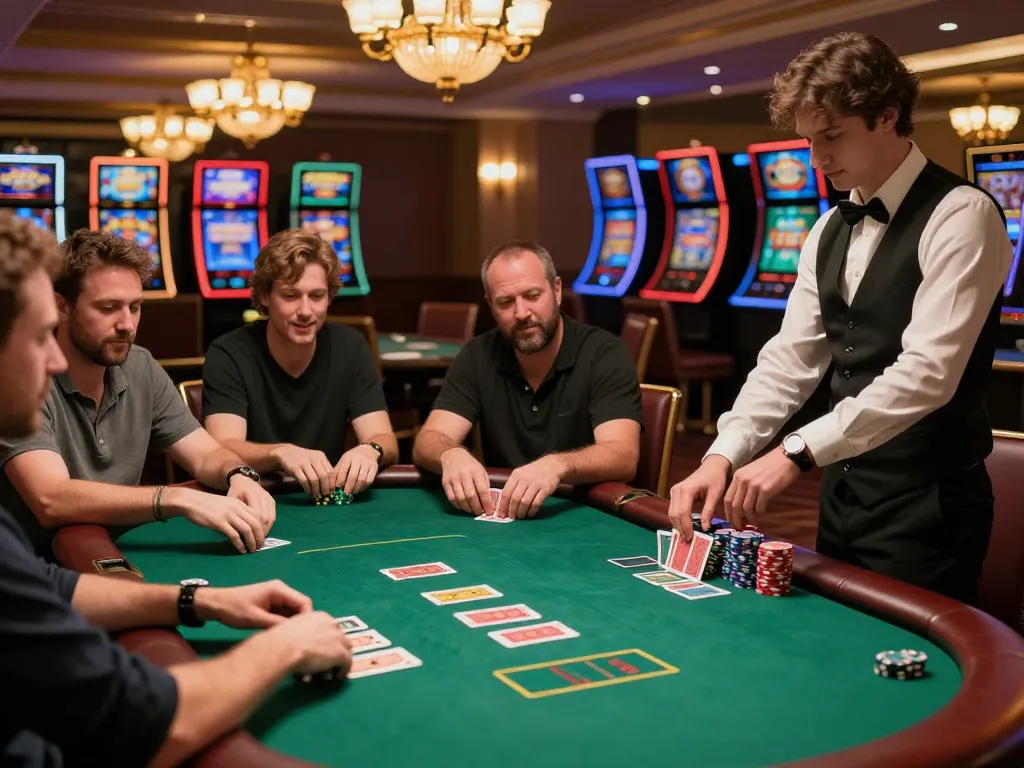 Players concentrating on a thrilling poker game at dh88 casino, embodying the excitement of gambling.