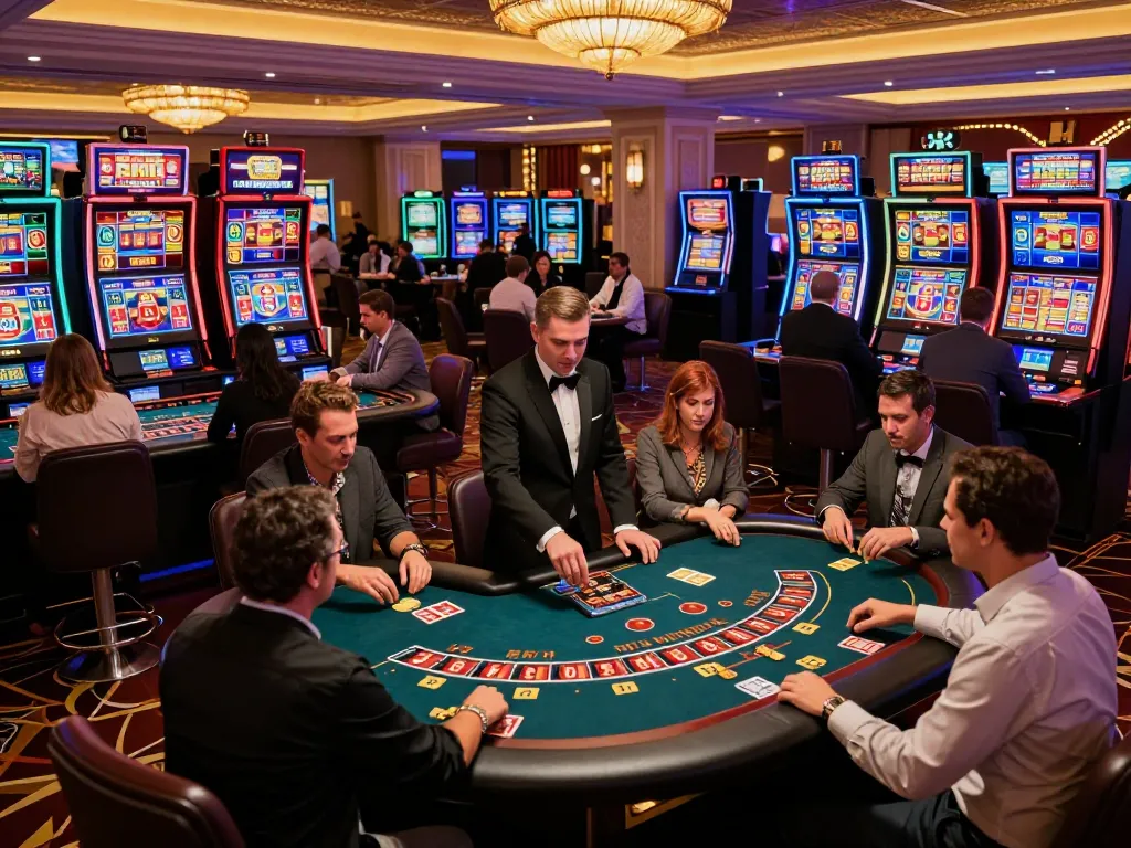 Players engaging in games at the dn88 casino, vibrant atmosphere filled with excitement and luxury