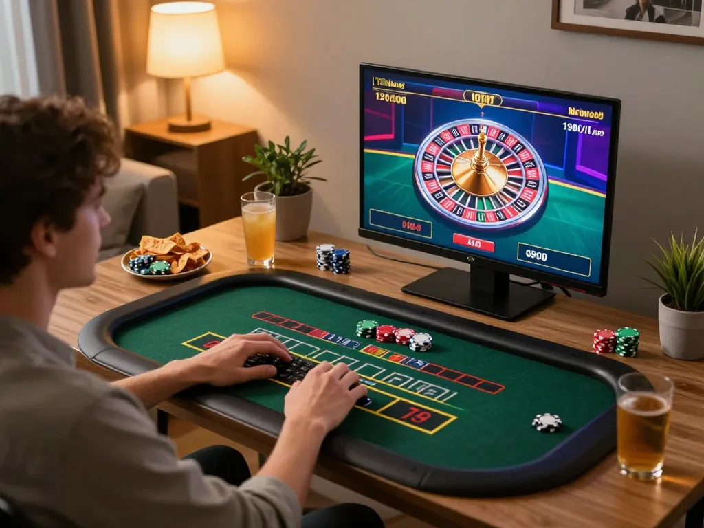 Player engaging in online gaming on FIVE88, enjoying roulette from the comfort of home.