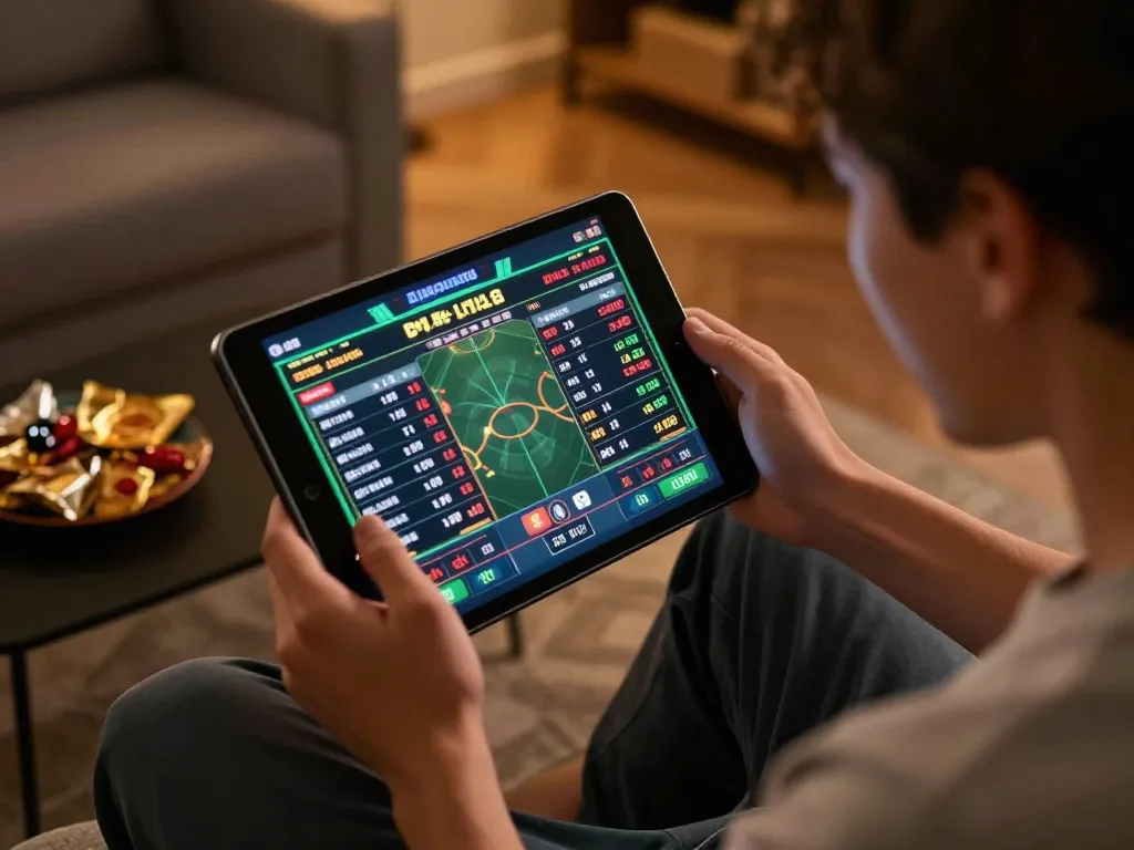 Engaging in strategic betting activities on LV88 sports betting app during an exciting match.