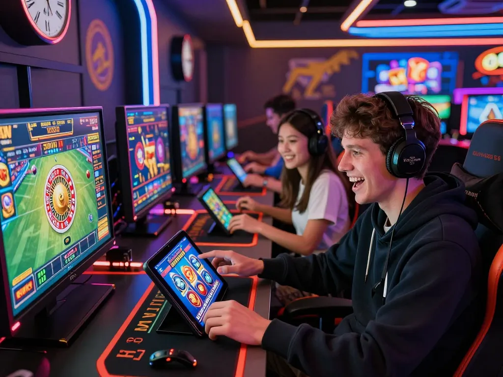 Exciting online gaming atmosphere with players engaging in 8kbet sports betting and slot games.