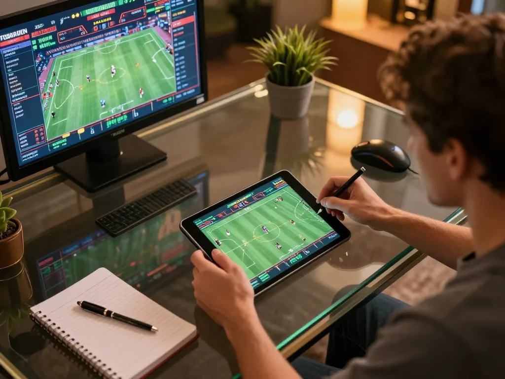 78win user placing strategic bets on sports events using a tablet.