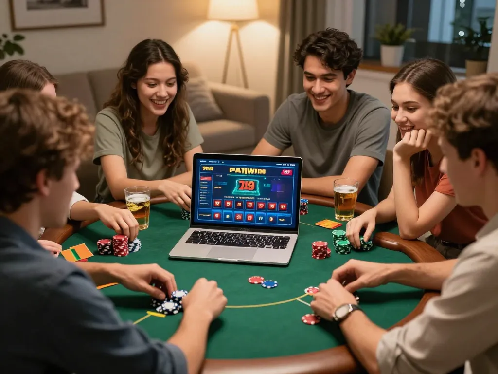 Engaging gameplay at 789win casino during a fun home poker night with friends.