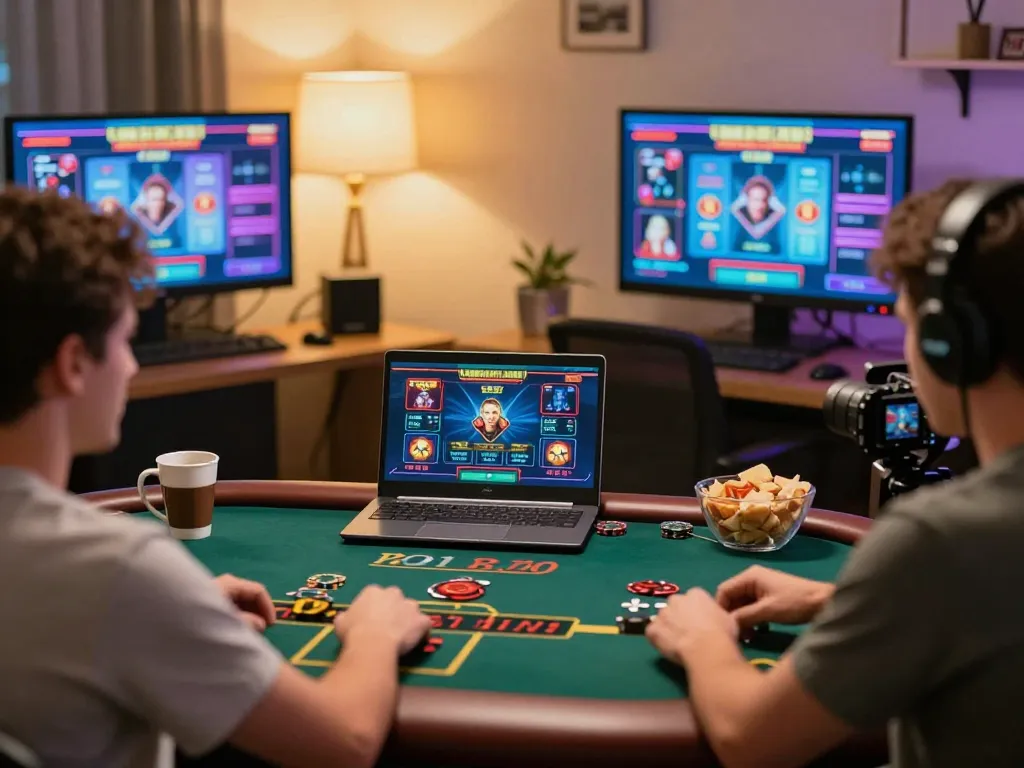 Engaged player enjoying IWIN live dealer game on a sleek laptop in a cozy home environment