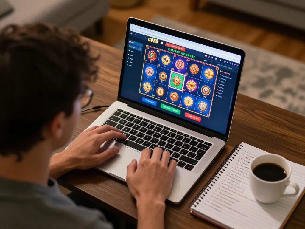 Engaged player experiencing u888's online casino games in a cozy home setting.