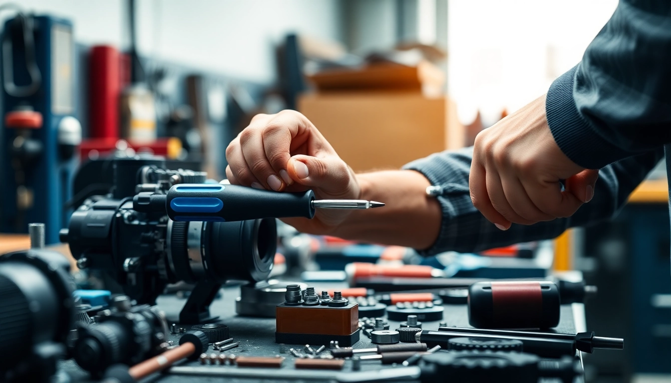 Technician using Wiha Centrofix screwdriver in a professional workshop for precision tasks.