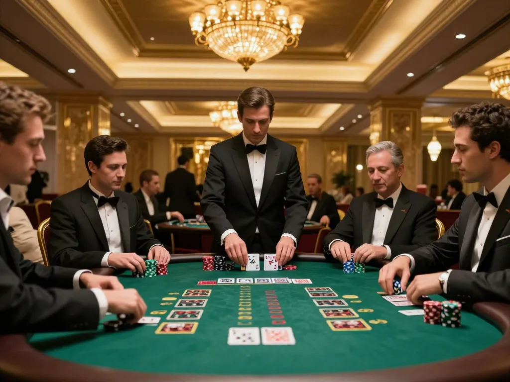 Players strategizing at an oxbet blackjack table in a luxurious casino environment.
