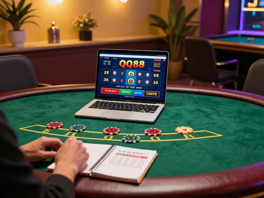 Engaged player enjoying a live dealer game at QQ88 online casino setup, creating an immersive gaming experience