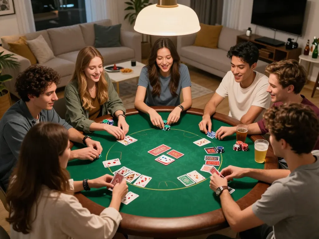 Players enjoying a lively Texas Hold'em game, showcasing an engaging poker night with sunwin strategies.