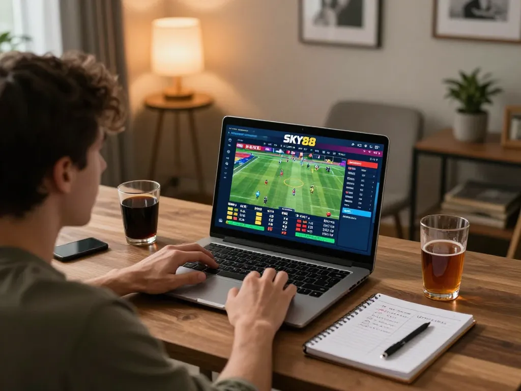 Engage with live sports betting on SKY88 while managing strategies in a cozy home setup.
