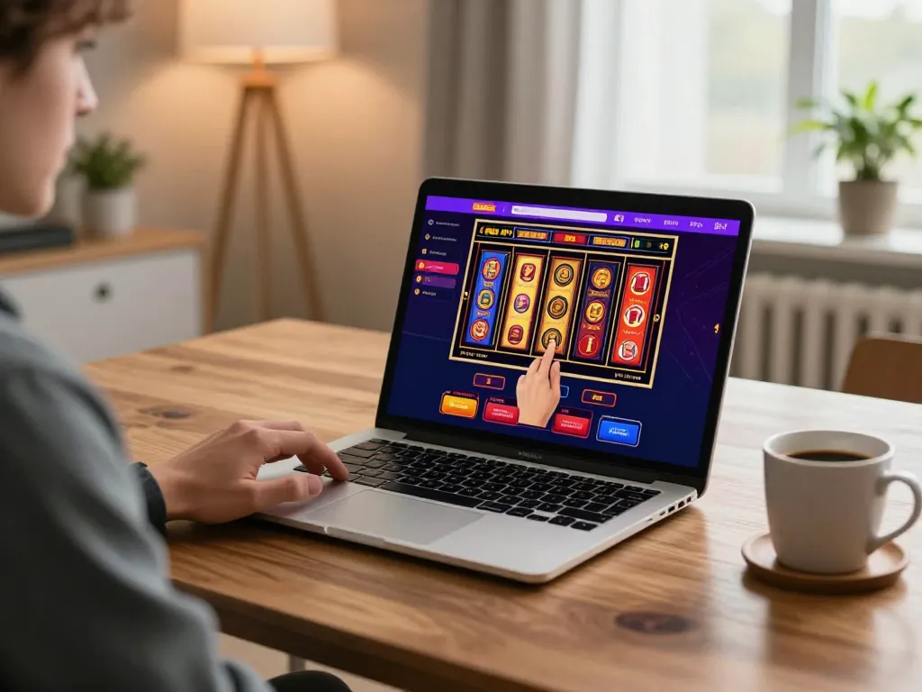Engaging gameplay at LUCKY88 online casino with a player enjoying slot games on a laptop.