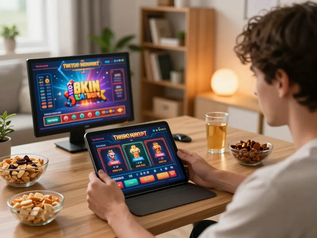 Engaging in online gaming at Hitclub with a vibrant atmosphere and cozy home setup